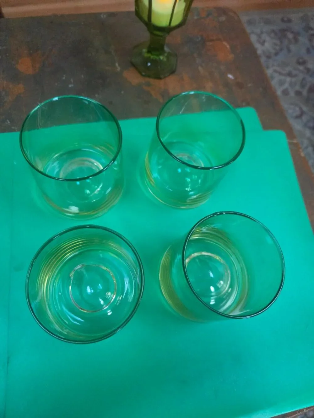 gradient design drinkware set of four glasses ombre sea green amber color